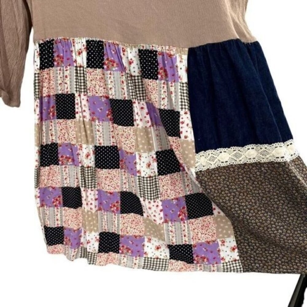 Umgee Patchwork Boho Cottagecore Tunic Dress - Picture 4 of 12